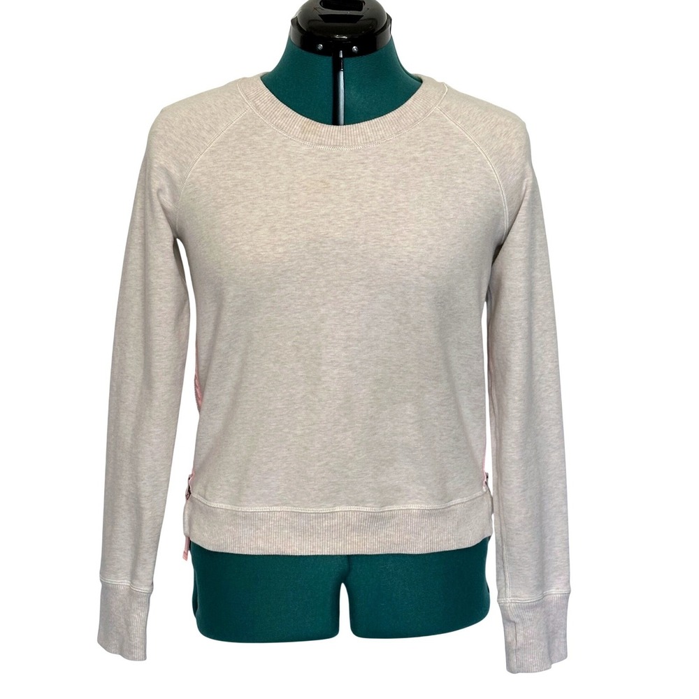 Lululemon Beige Heathered‎ Crew Neck Sweatshirt with Pink Zipper Detail Size 4